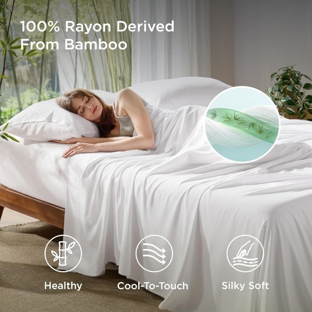 Bedsure Hotel Luxury King Sheet Set, Cooling Sheets, Rayon Derived from Bamboo. - Picture 2 of 8